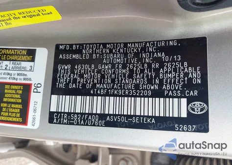 2014 Toyota Camry L from USA, damaged, VIN 4T4BF1FK9ER352209